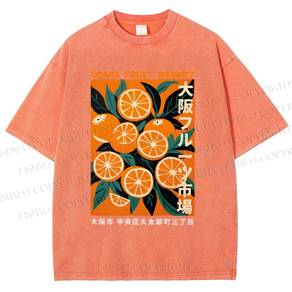 Unisex Osaka Fruit Market Printed Washed Tee