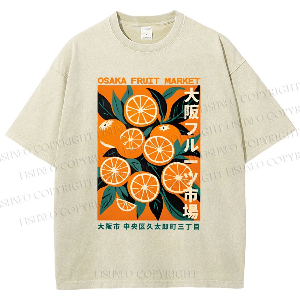Unisex Osaka Fruit Market Printed Washed Tee