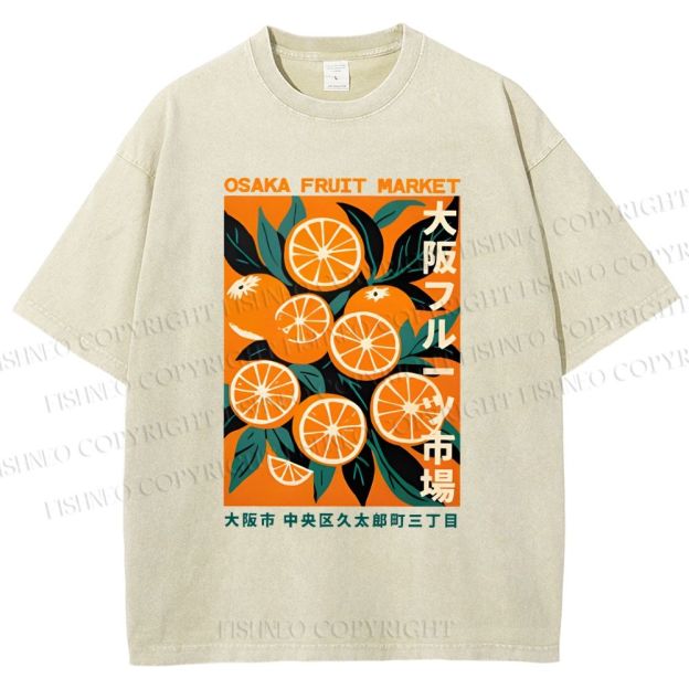 Unisex Osaka Fruit Market Printed Washed Tee