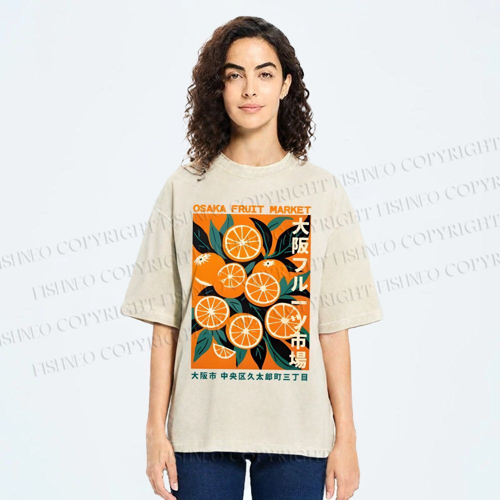Unisex Osaka Fruit Market Printed Washed Tee