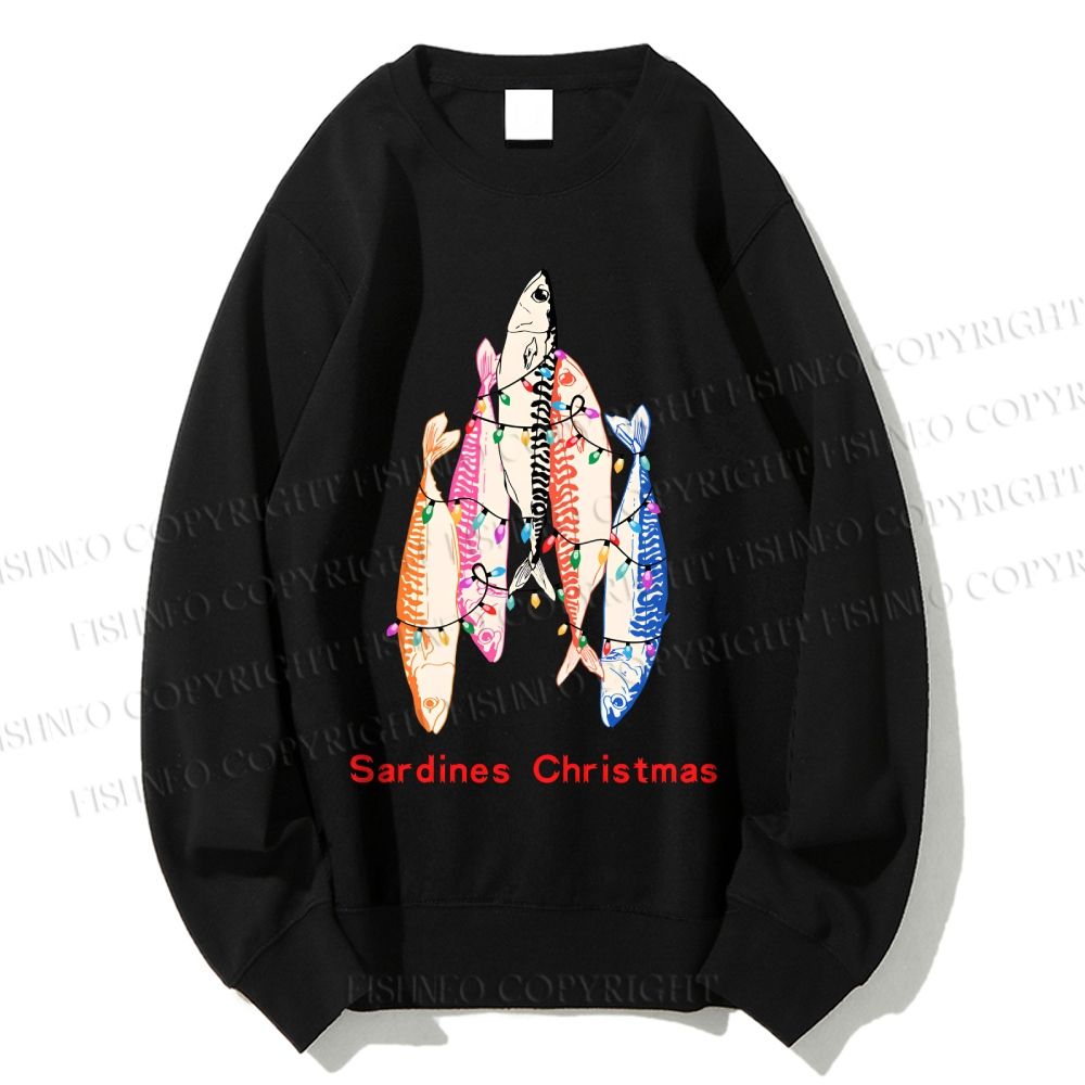 Unisex Sardine Christmas Light Printed Sweatshirt