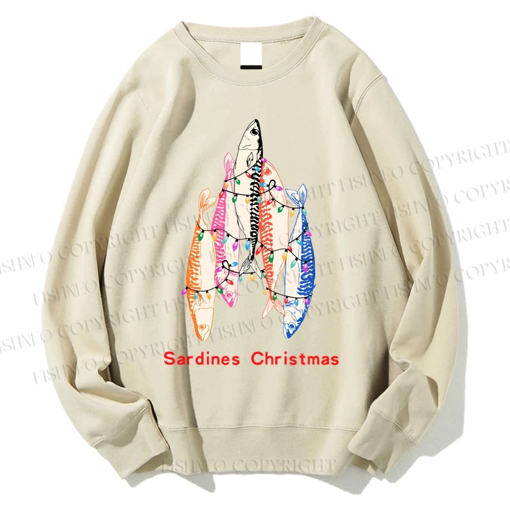 Unisex Sardine Christmas Light Printed Sweatshirt