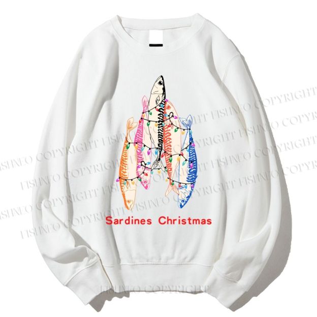 Unisex Sardine Christmas Light Printed Sweatshirt