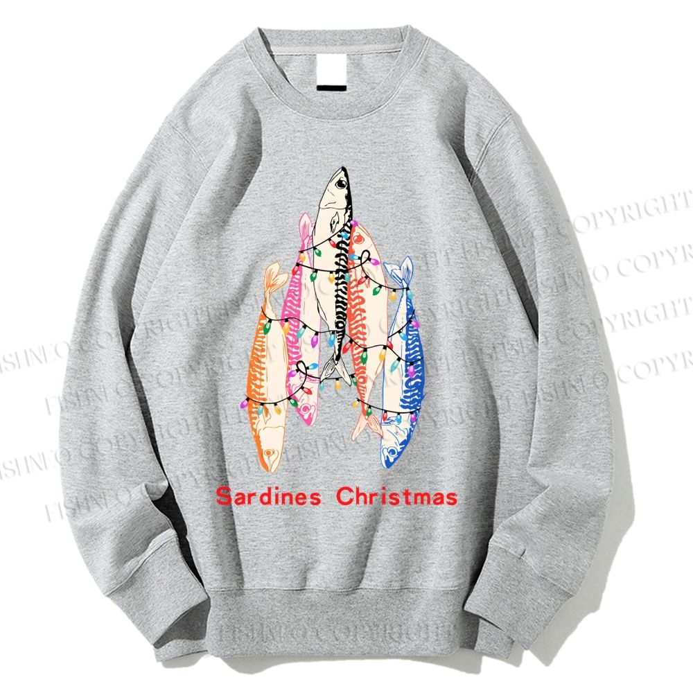 Unisex Sardine Christmas Light Printed Sweatshirt