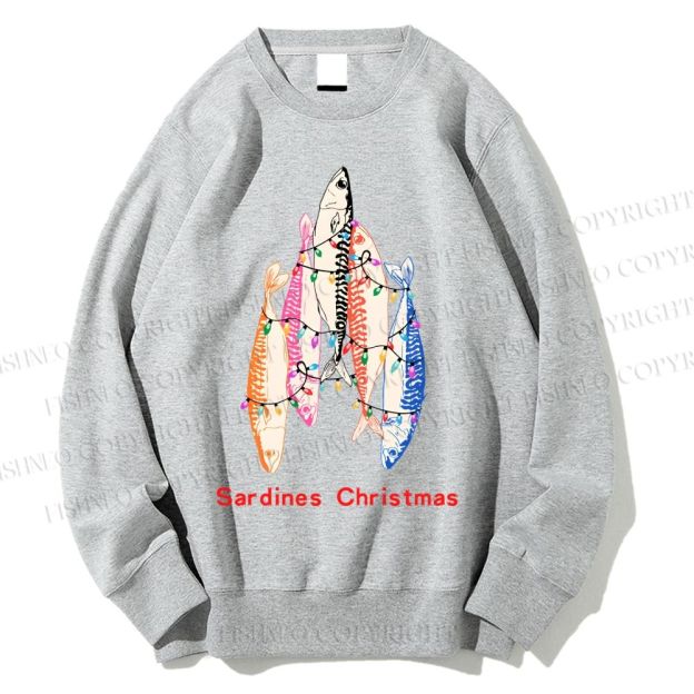 Unisex Sardine Christmas Light Printed Sweatshirt