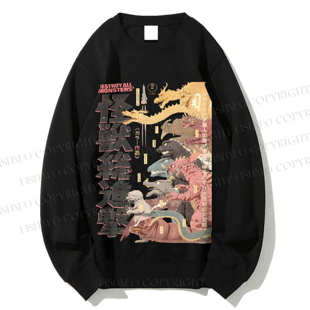 Unisex Destroy All Monsters Godzilla Vintage Printed Sweatshirt