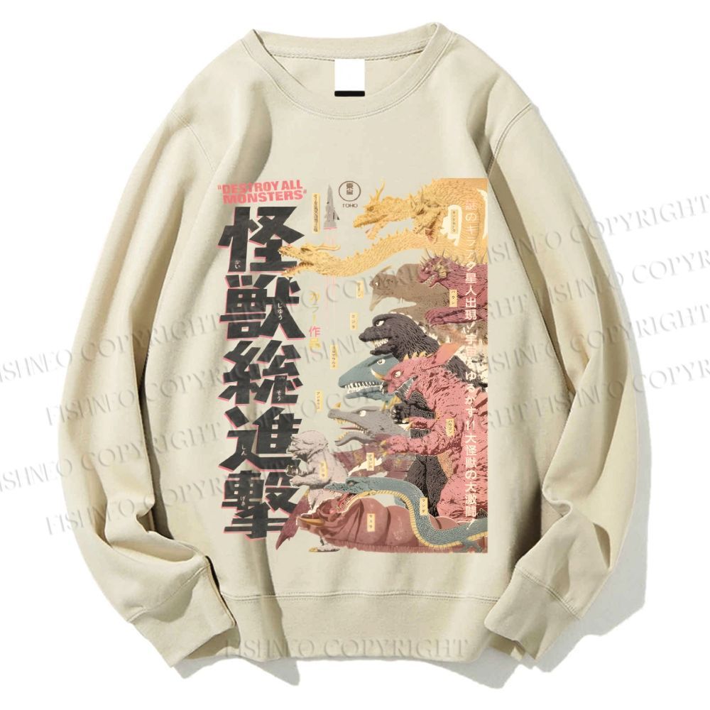 Unisex Destroy All Monsters Godzilla Vintage Printed Sweatshirt