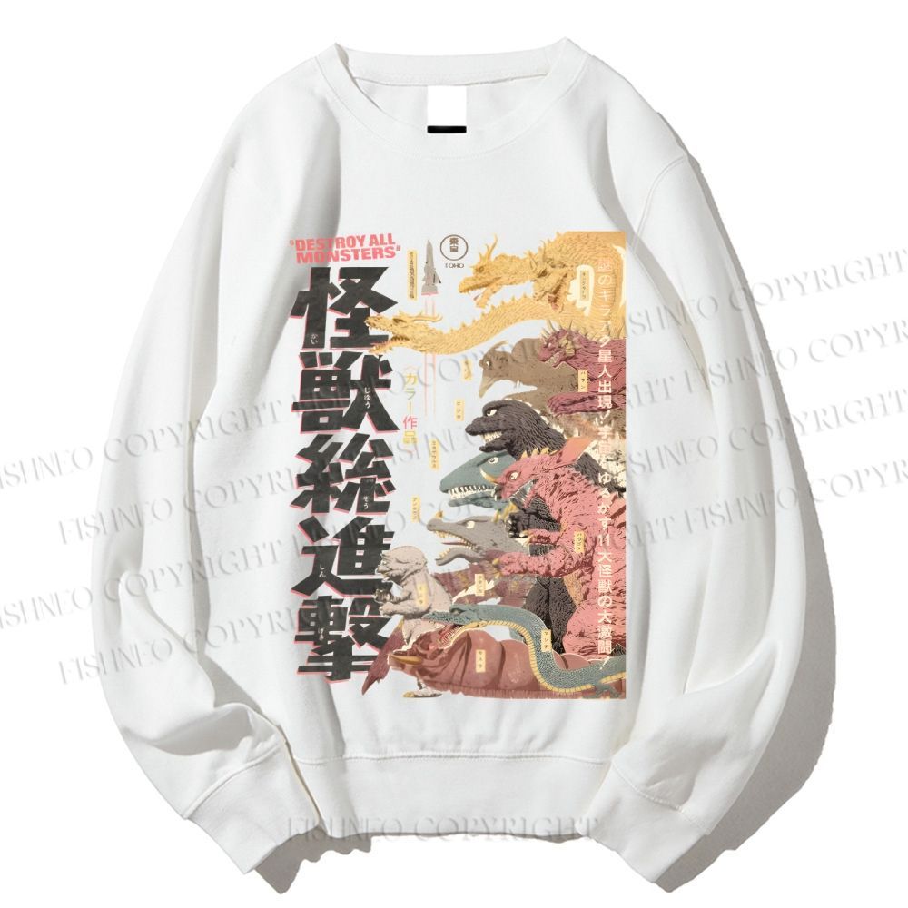 Unisex Destroy All Monsters Godzilla Vintage Printed Sweatshirt