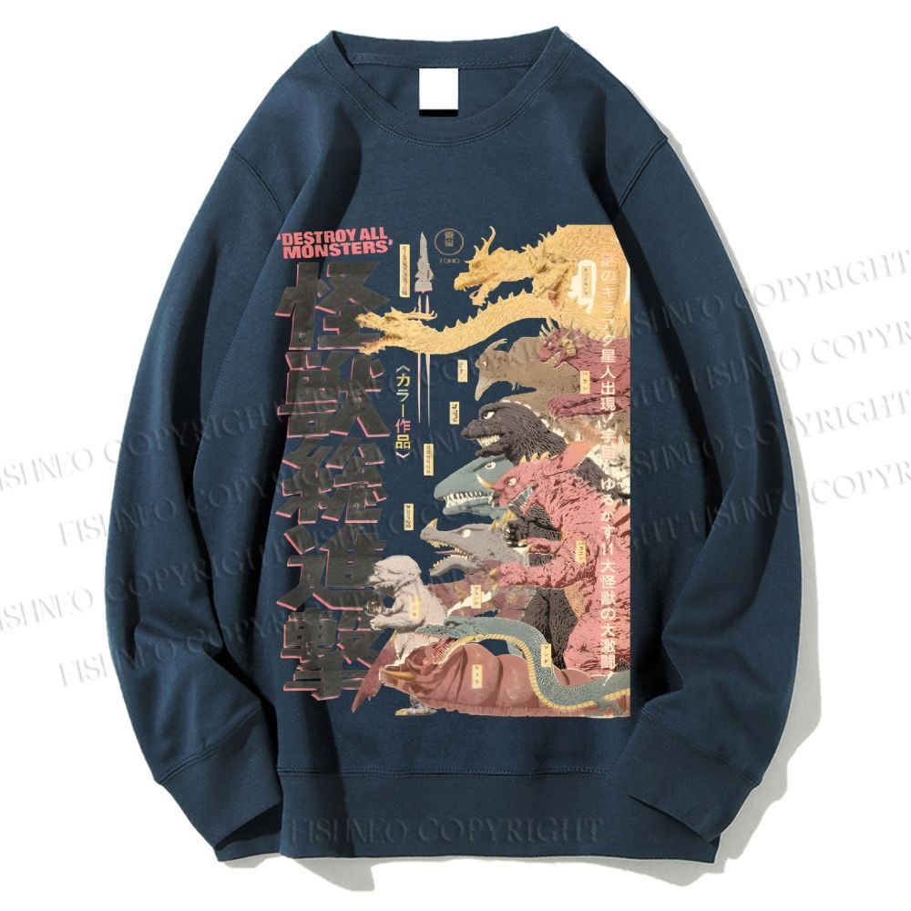 Unisex Destroy All Monsters Godzilla Vintage Printed Sweatshirt