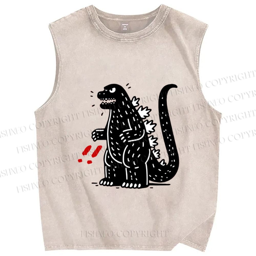 Unisex Godzilla Graffiti Printed Washed Tank Top