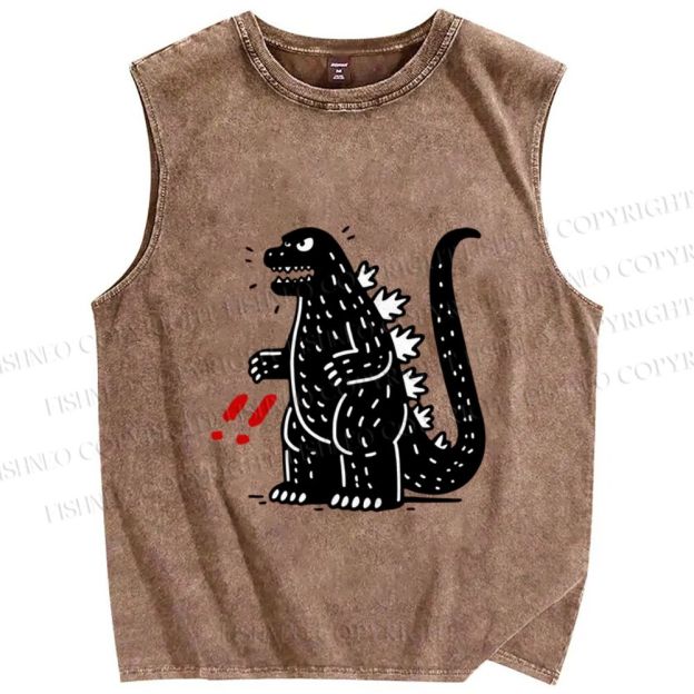 Unisex Godzilla Graffiti Printed Washed Tank Top