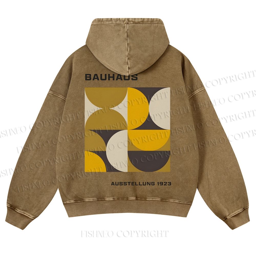Casual Bauhaus Geometry Printed Washed Hoodie