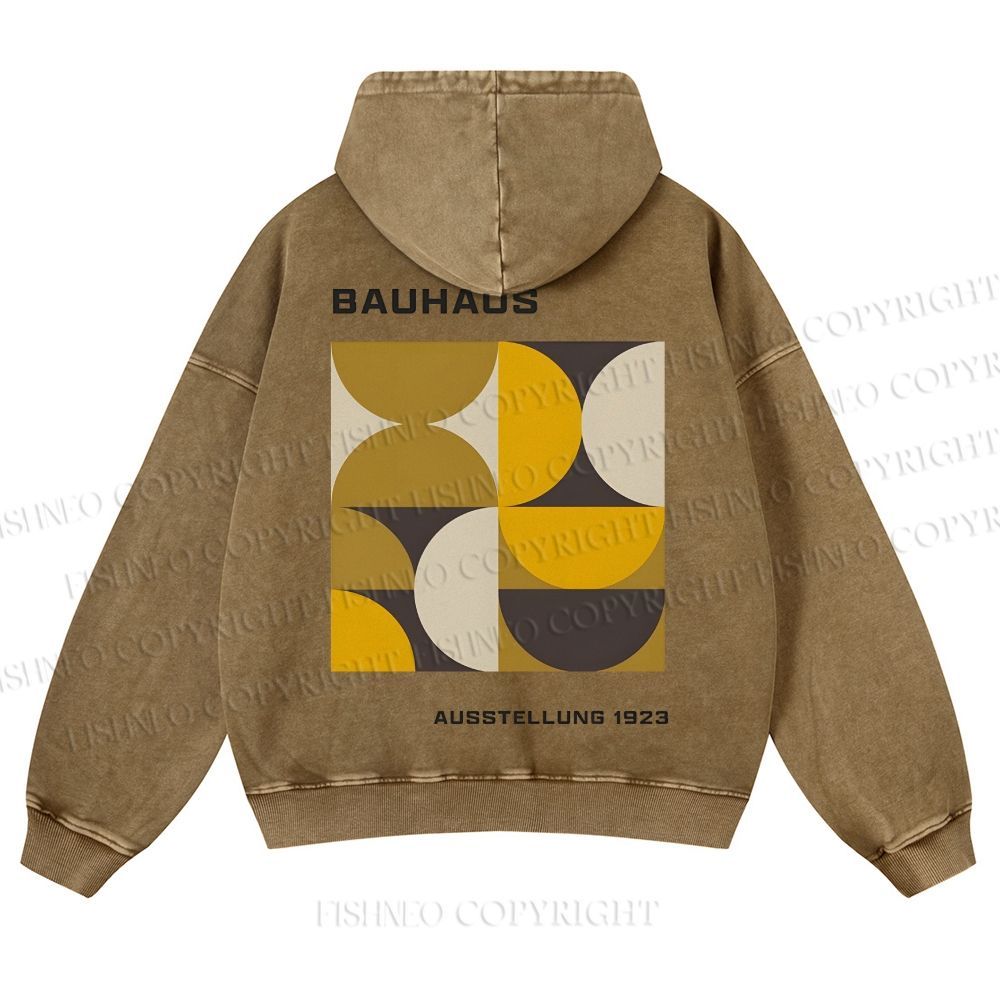 Casual Bauhaus Geometry Printed Washed Hoodie