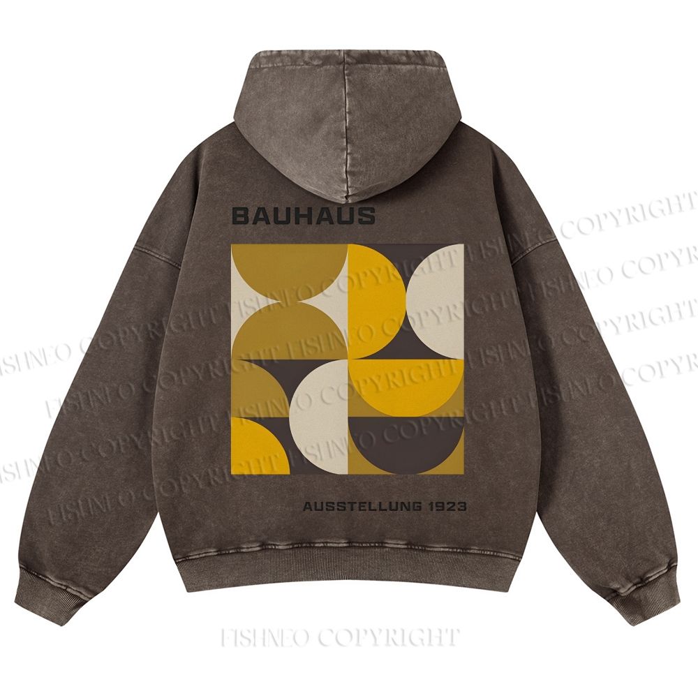 Casual Bauhaus Geometry Printed Washed Hoodie