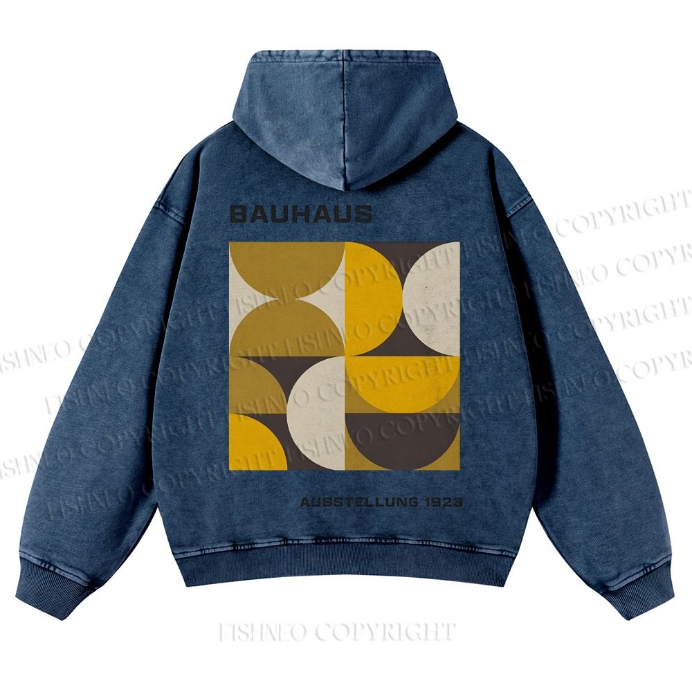 Casual Bauhaus Geometry Printed Washed Hoodie
