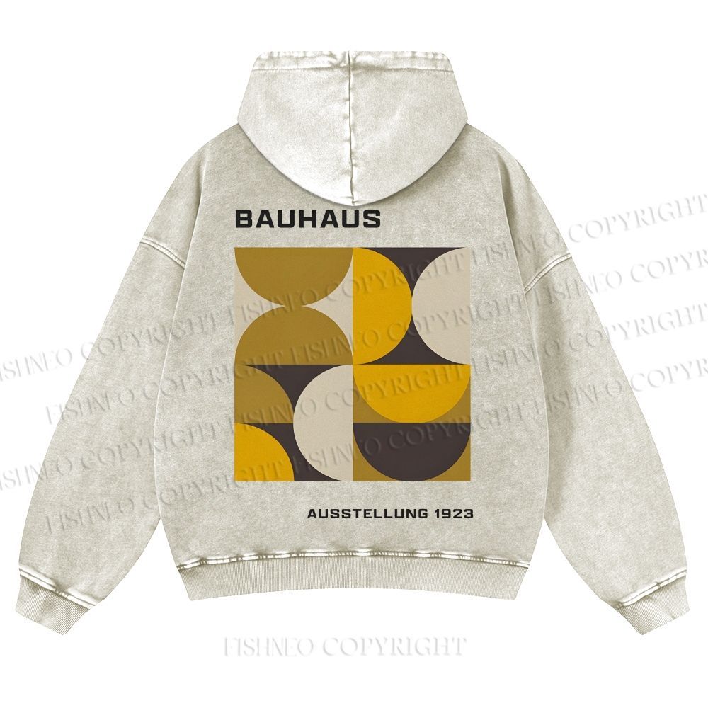 Casual Bauhaus Geometry Printed Washed Hoodie