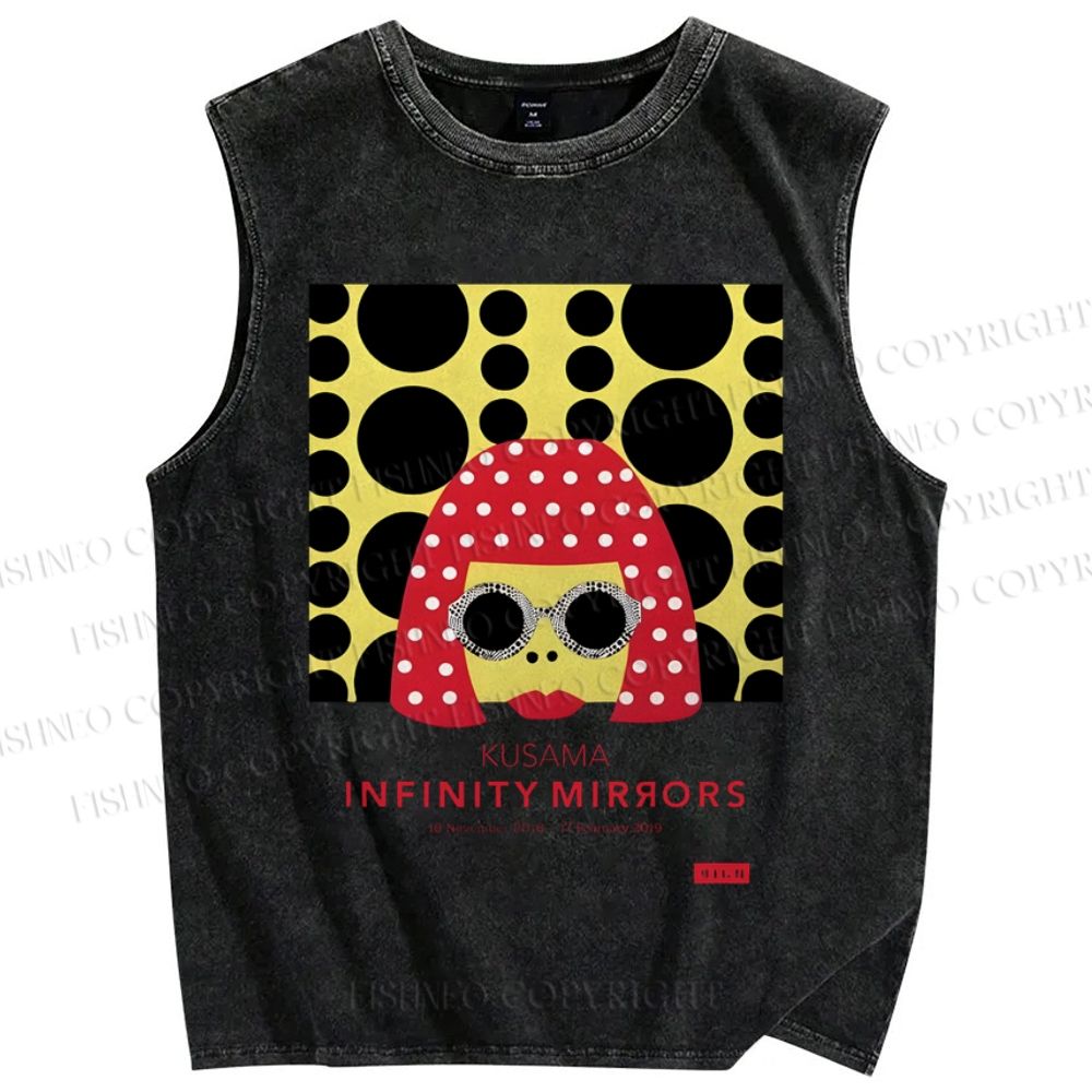 Unisex  Japanese Yayoi Kusama Woman Printed Washed Tank Top