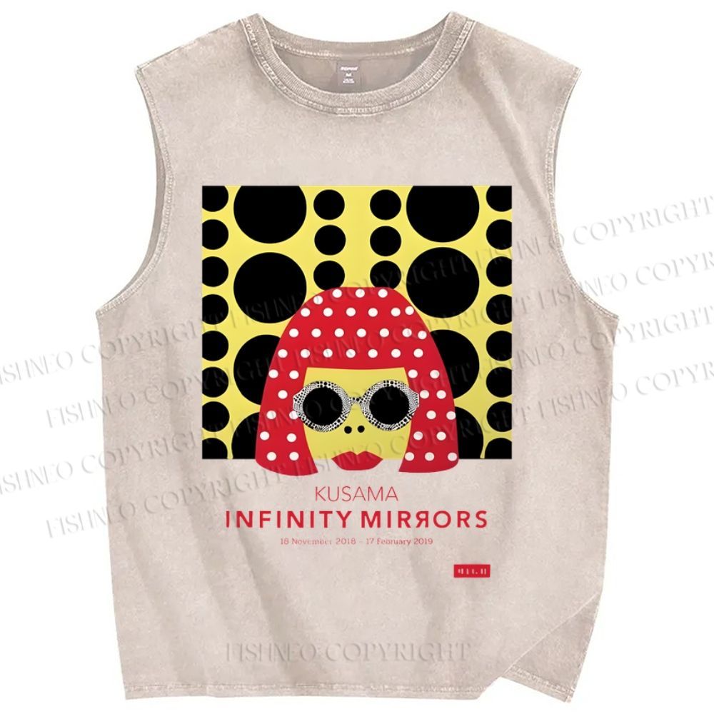 Unisex  Japanese Yayoi Kusama Woman Printed Washed Tank Top