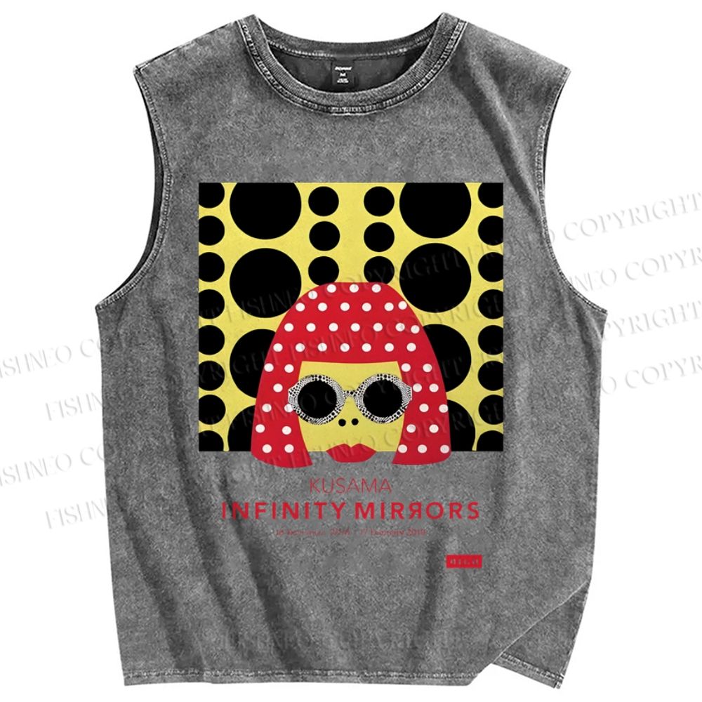 Unisex  Japanese Yayoi Kusama Woman Printed Washed Tank Top