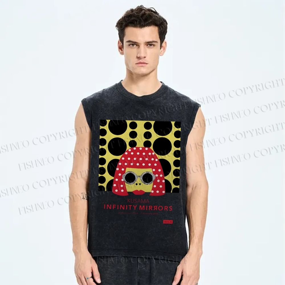 Unisex  Japanese Yayoi Kusama Woman Printed Washed Tank Top