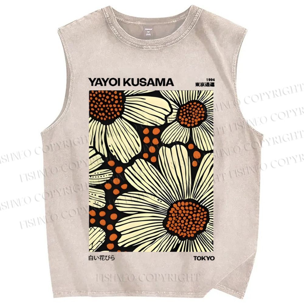 Unisex Yayoi Kusama Vintage Printed Washed Tank Top