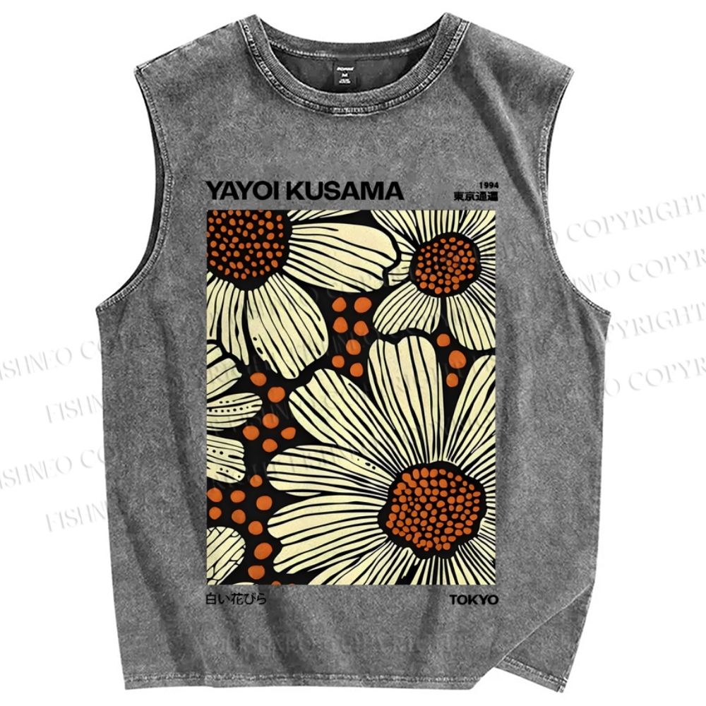 Unisex Yayoi Kusama Vintage Printed Washed Tank Top