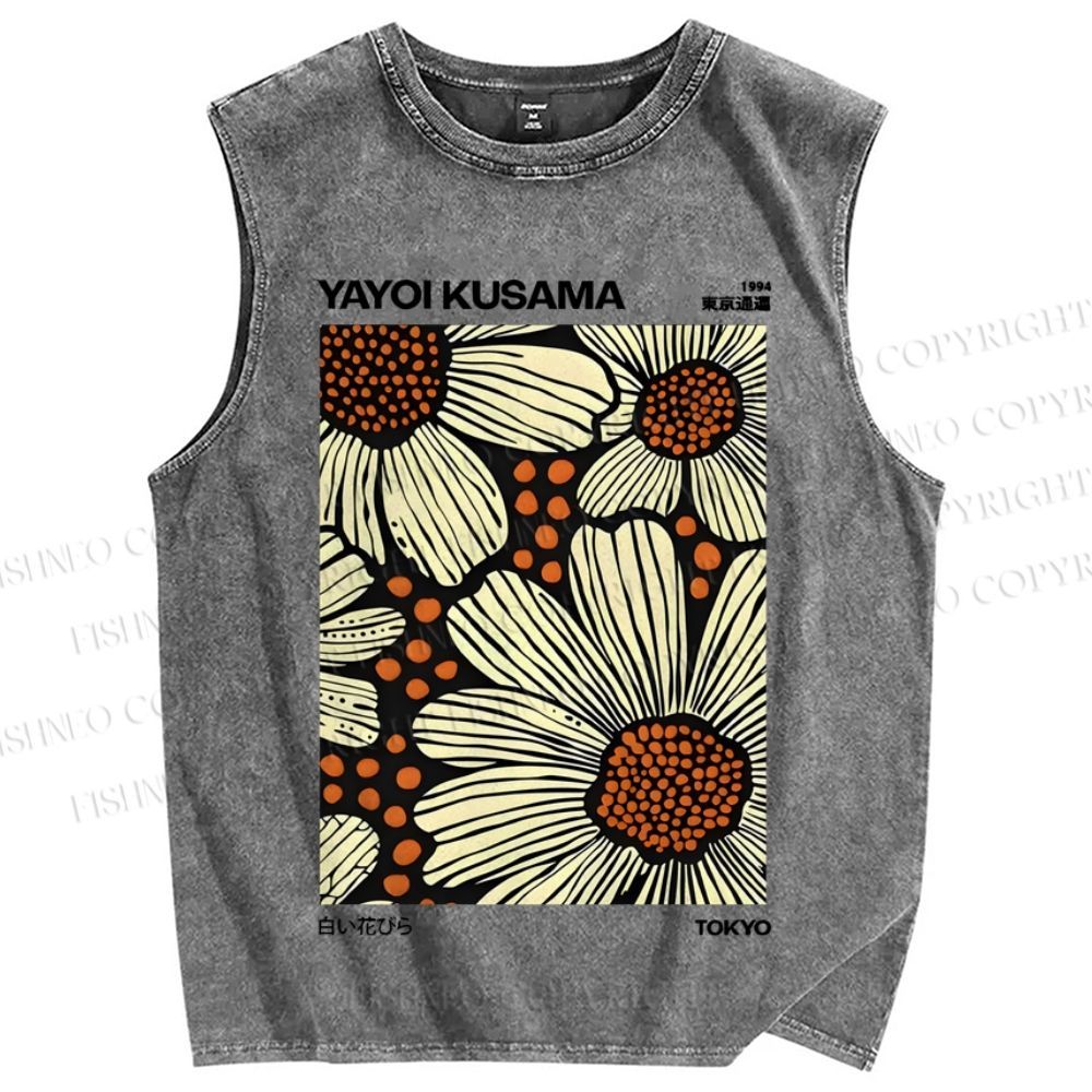Unisex Yayoi Kusama Vintage Printed Washed Tank Top