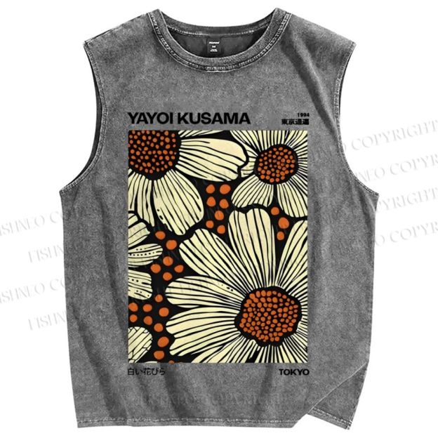 Unisex Yayoi Kusama Vintage Printed Washed Tank Top