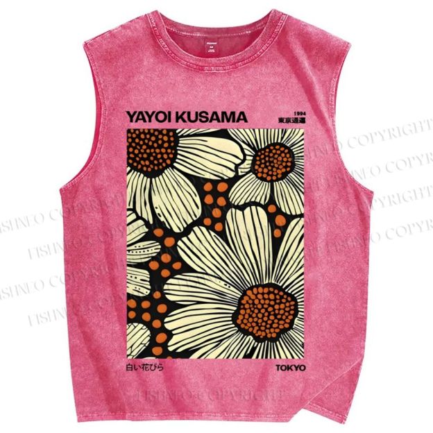 Unisex Yayoi Kusama Vintage Printed Washed Tank Top