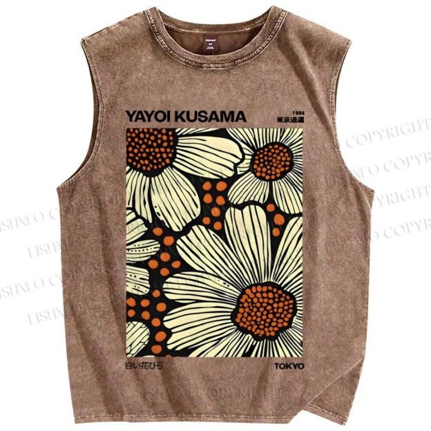 Unisex Yayoi Kusama Vintage Printed Washed Tank Top