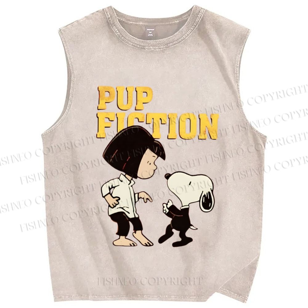 Unisex Pup Fiction Snoopy Printed Washed Tank Top