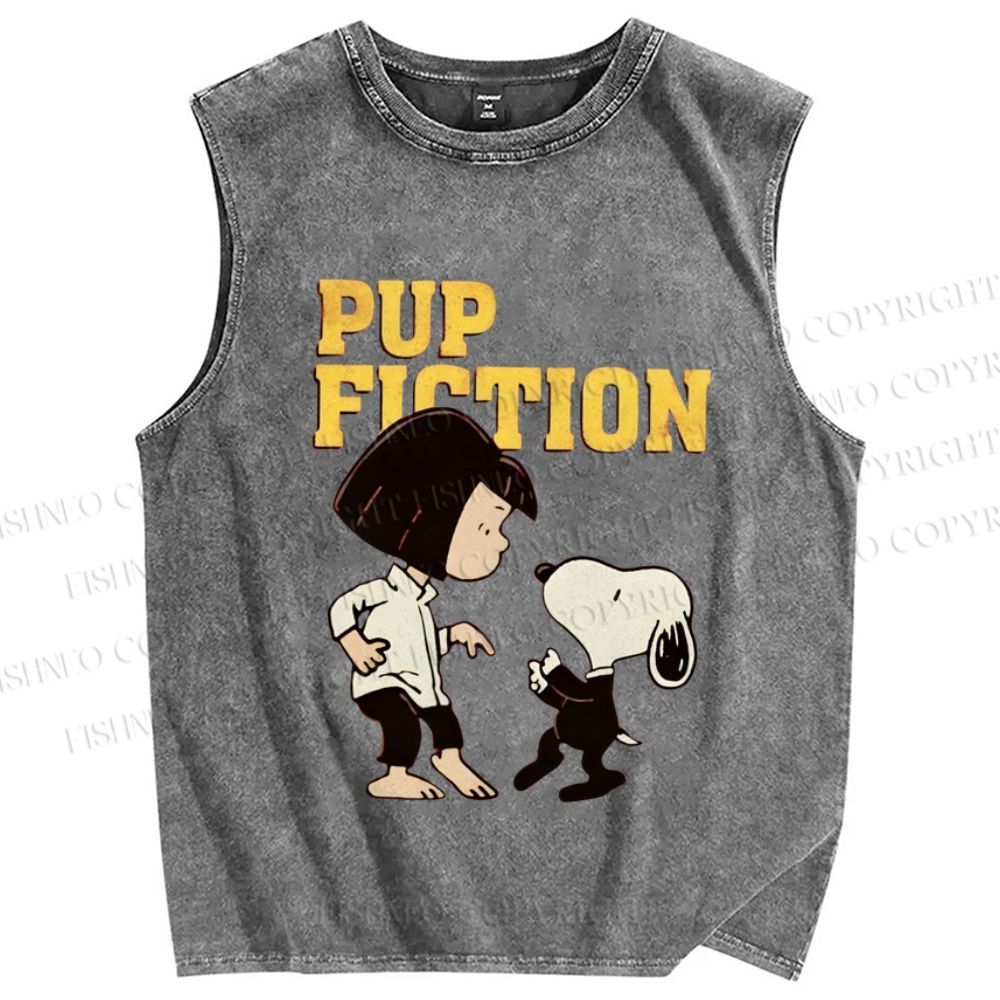 Unisex Pup Fiction Snoopy Printed Washed Tank Top