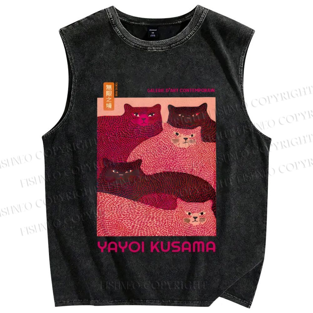 Unisex Pink Bears Yayoi Kusama Printed Washed Tank Top