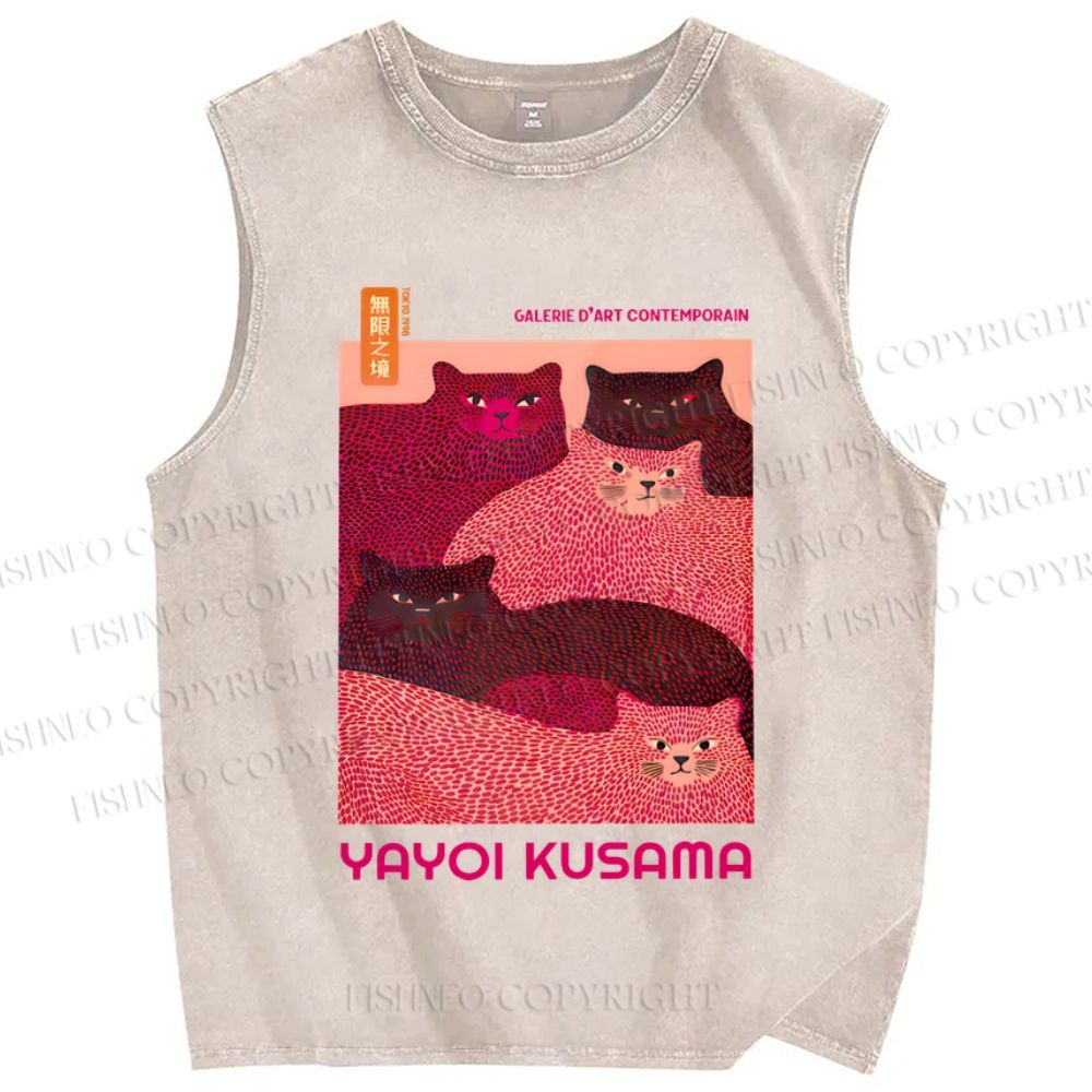 Unisex Pink Bears Yayoi Kusama Printed Washed Tank Top