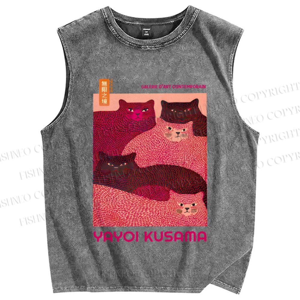 Unisex Pink Bears Yayoi Kusama Printed Washed Tank Top
