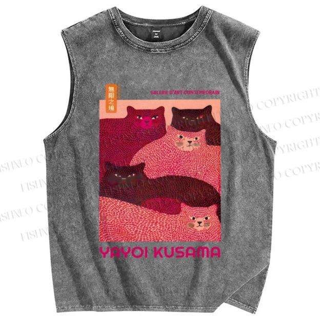 Unisex Pink Bears Yayoi Kusama Printed Washed Tank Top