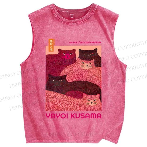 Unisex Pink Bears Yayoi Kusama Printed Washed Tank Top