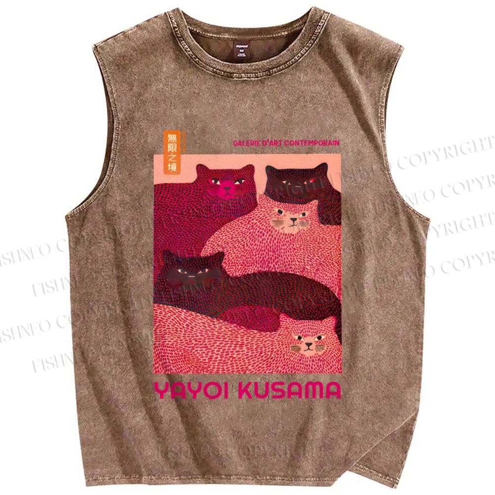 Unisex Pink Bears Yayoi Kusama Printed Washed Tank Top