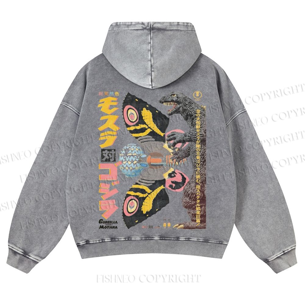 Vintage Japanese Godzilla Casual Washed Hoodie