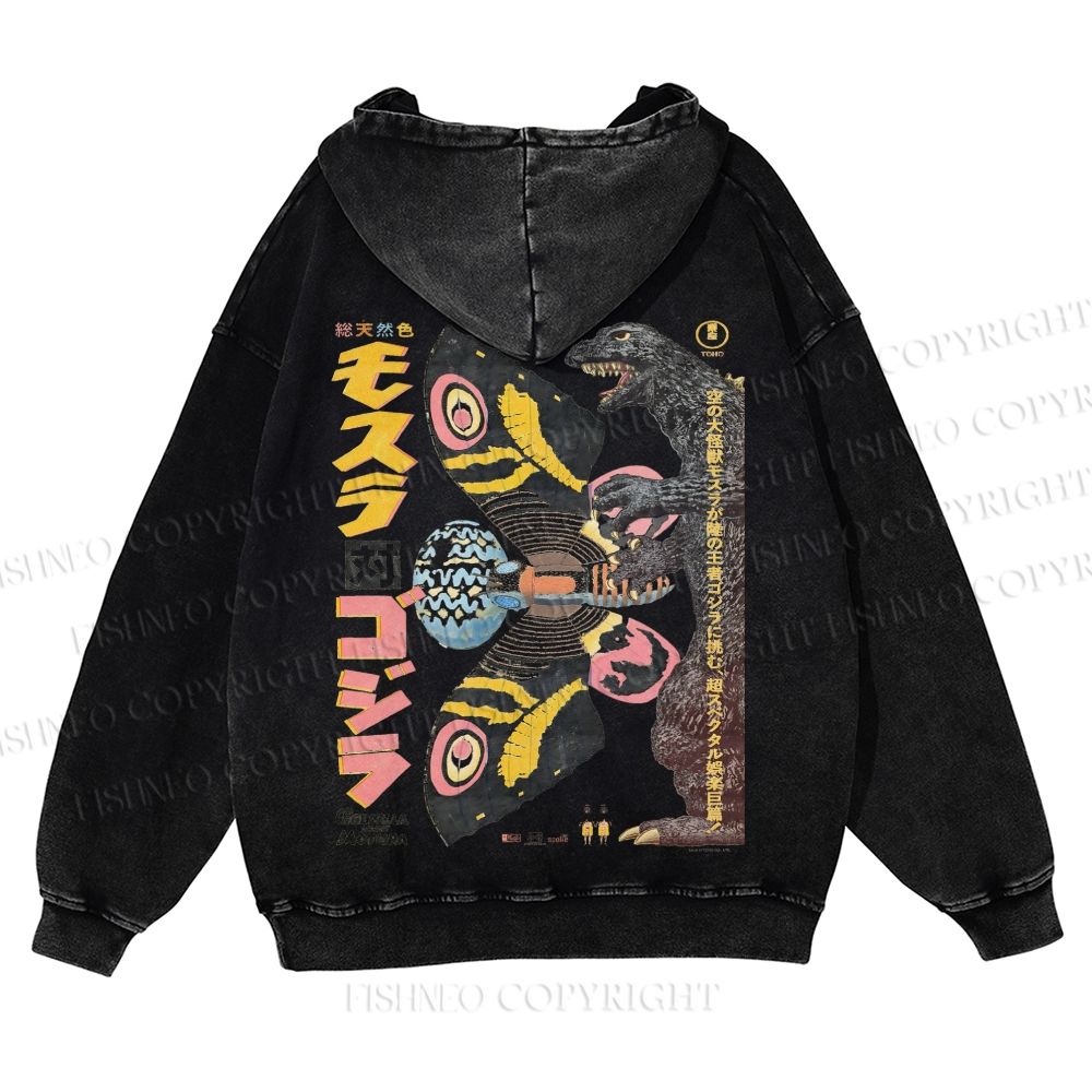 Vintage Japanese Godzilla Casual Washed Hoodie