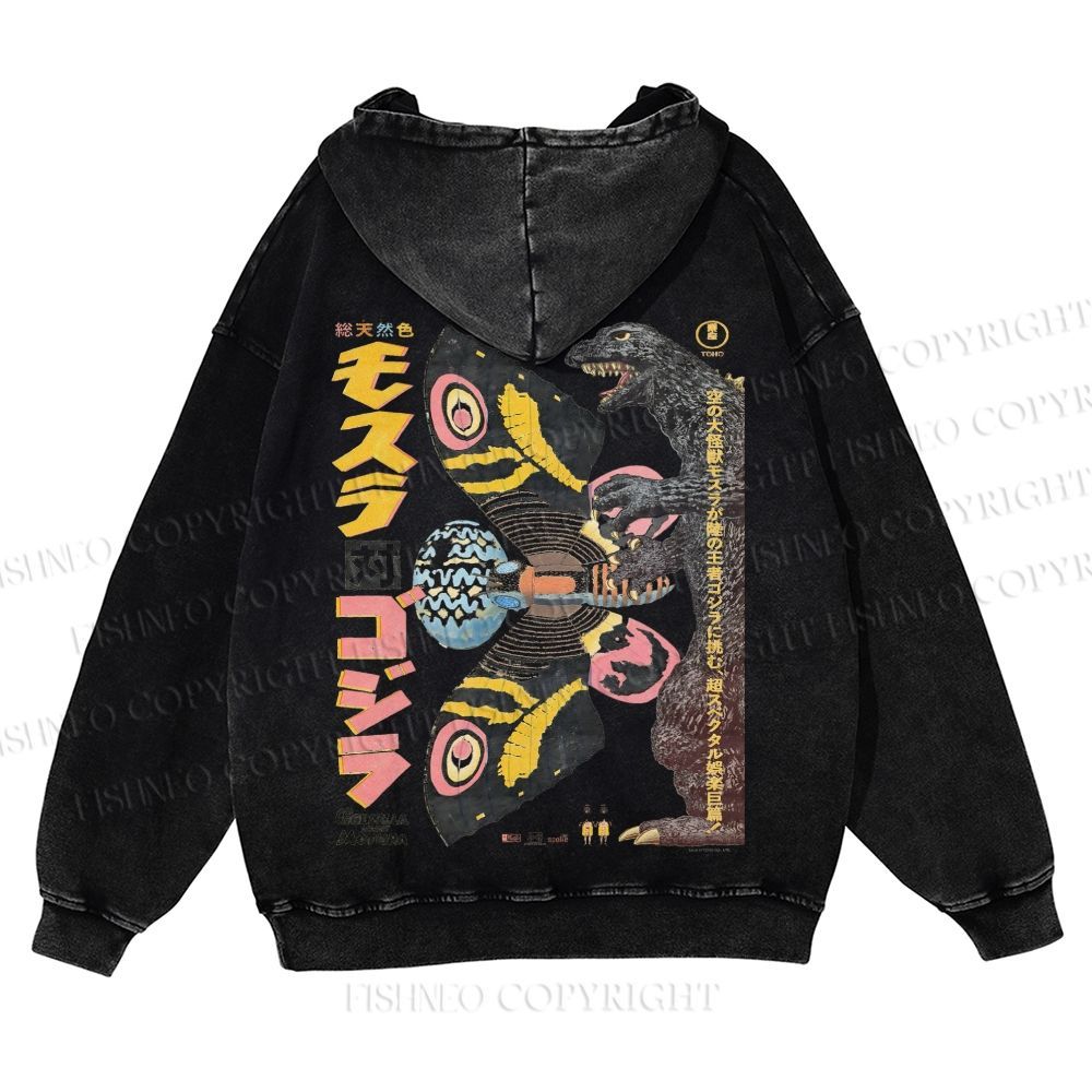 Vintage Japanese Godzilla Casual Washed Hoodie