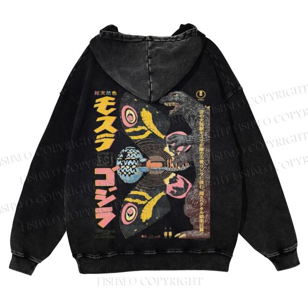 Vintage Japanese Godzilla Casual Washed Hoodie