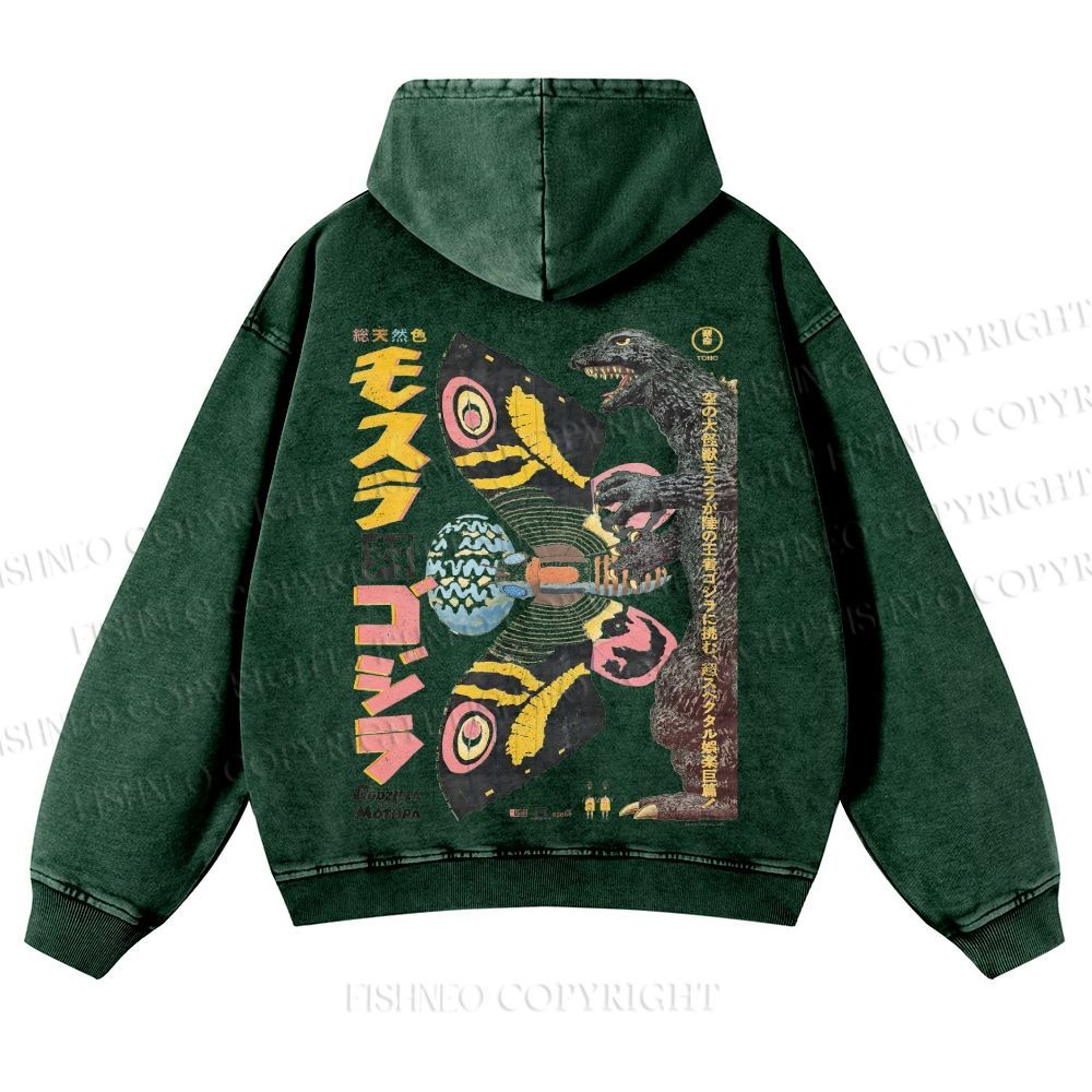 Vintage Japanese Godzilla Casual Washed Hoodie