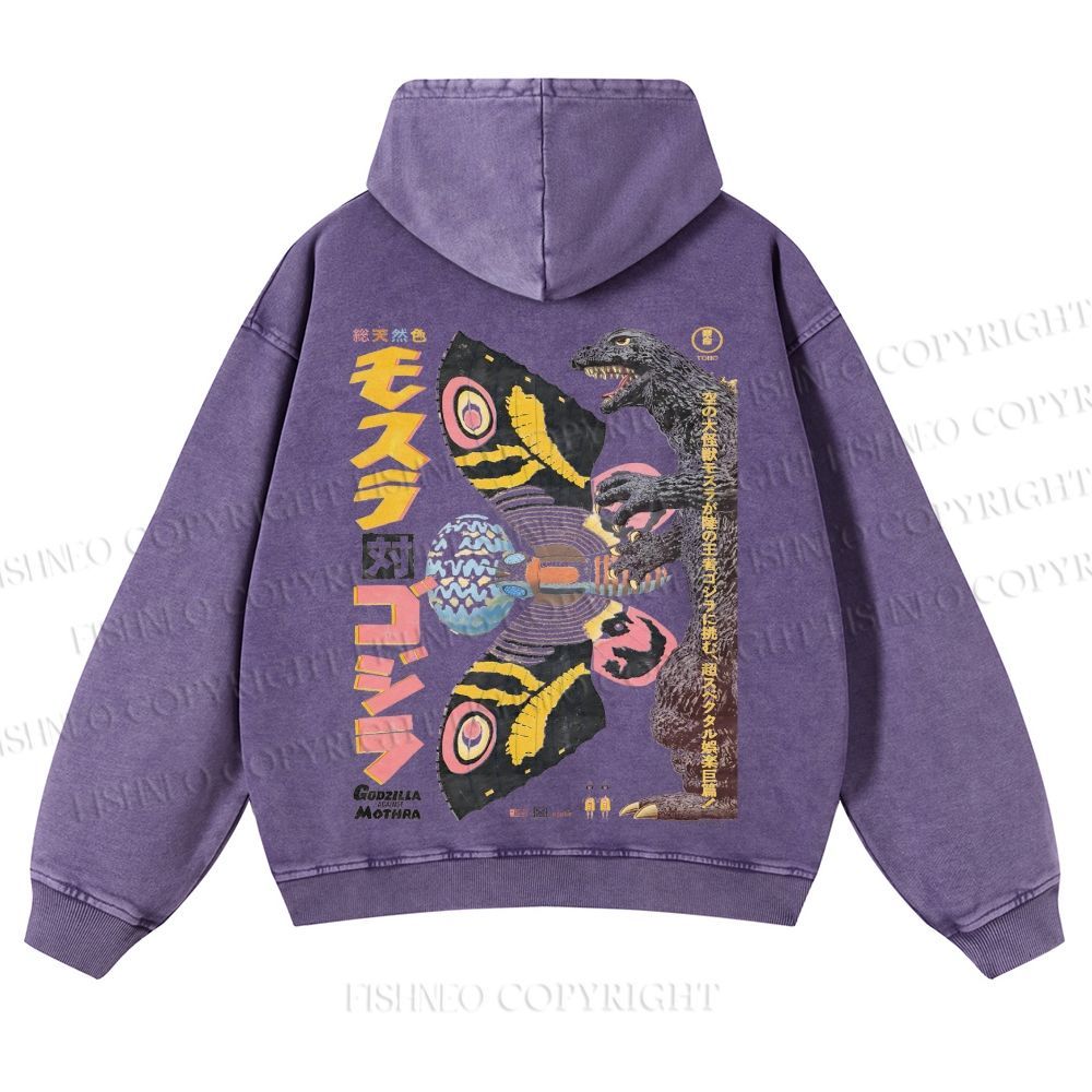 Vintage Japanese Godzilla Casual Washed Hoodie