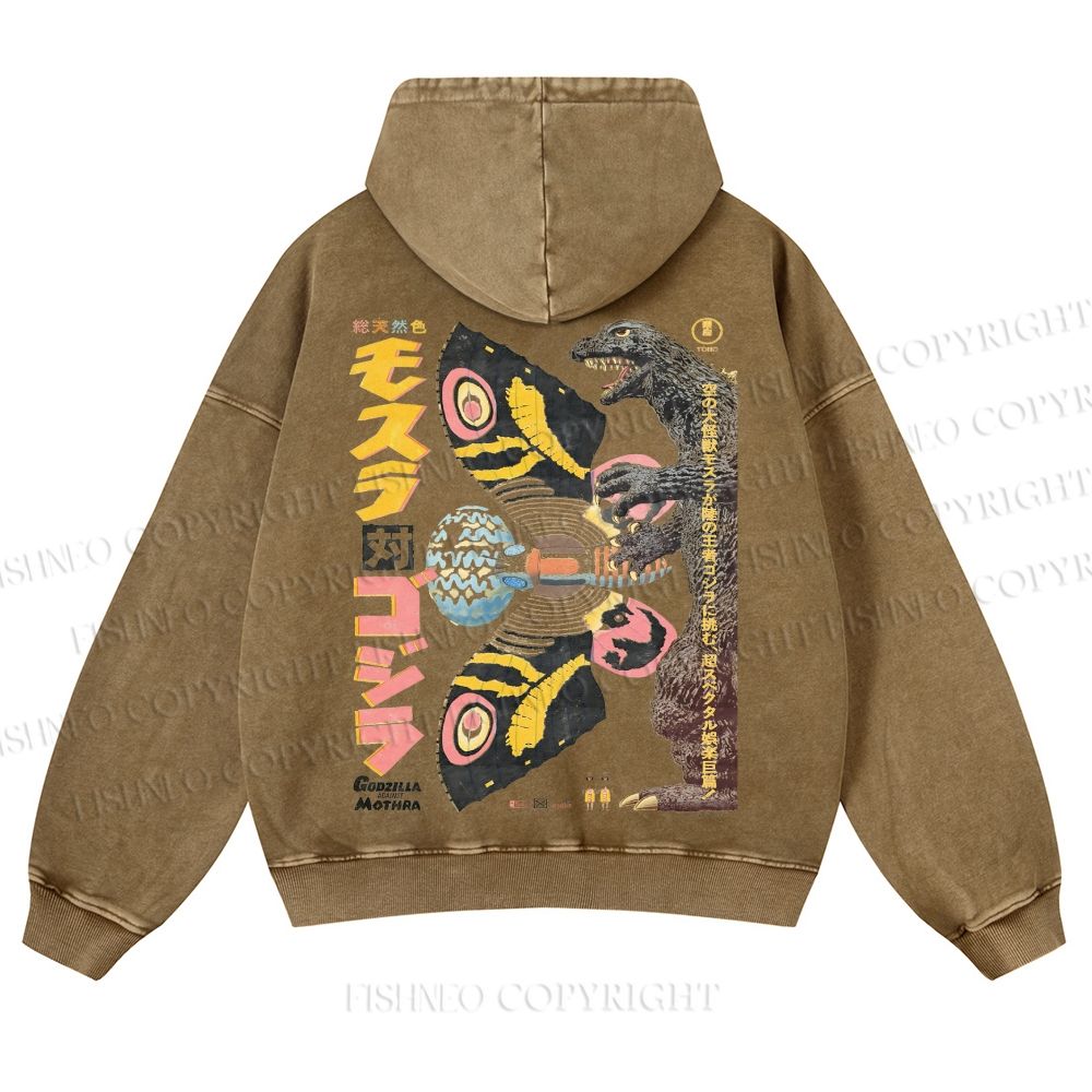 Vintage Japanese Godzilla Casual Washed Hoodie