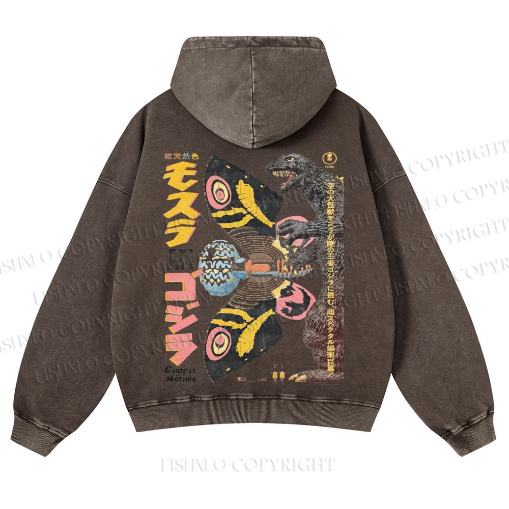 Vintage Japanese Godzilla Casual Washed Hoodie