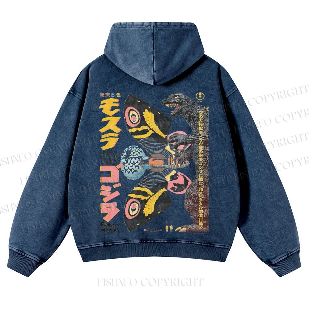Vintage Japanese Godzilla Casual Washed Hoodie