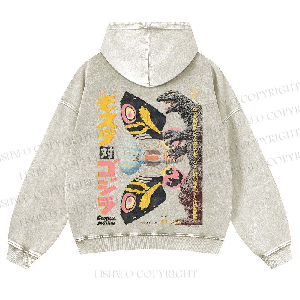 Vintage Japanese Godzilla Casual Washed Hoodie