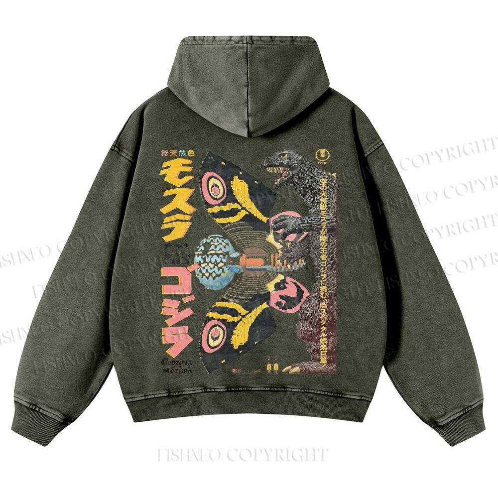 Vintage Japanese Godzilla Casual Washed Hoodie