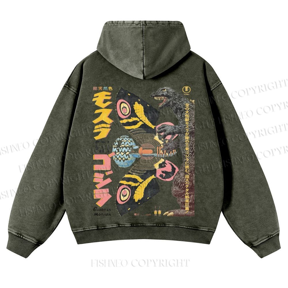 Vintage Japanese Godzilla Casual Washed Hoodie